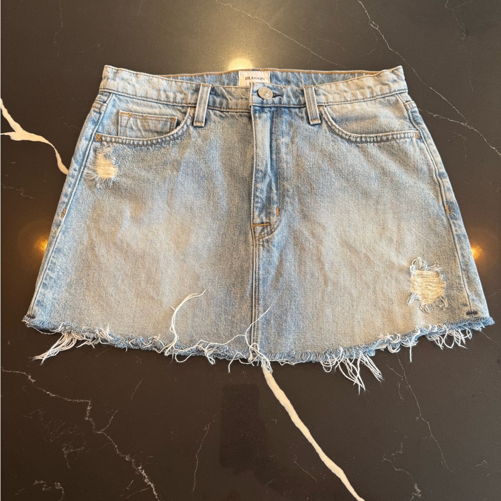 Hudson Jeans Light Blue‎ Distressed Denim Skirt